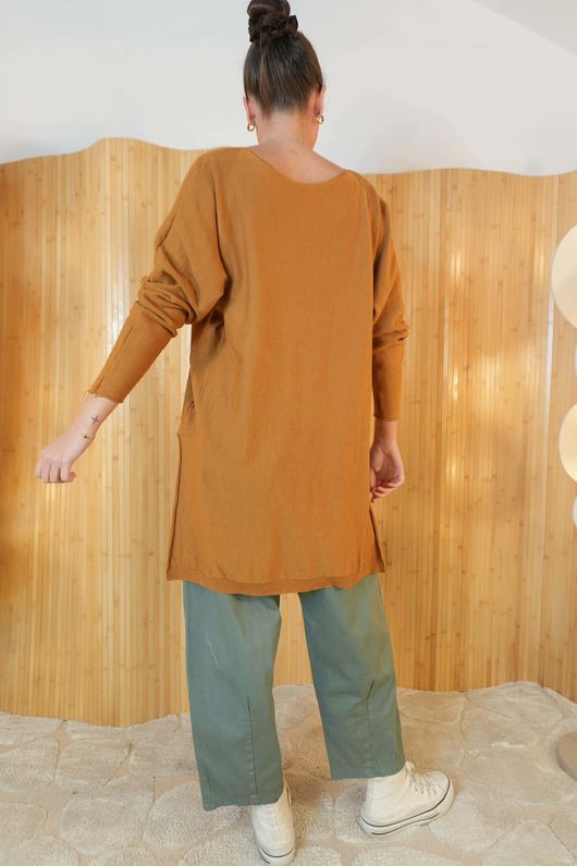 Winnie Ribby Stretch Longline Fine Knit Camel